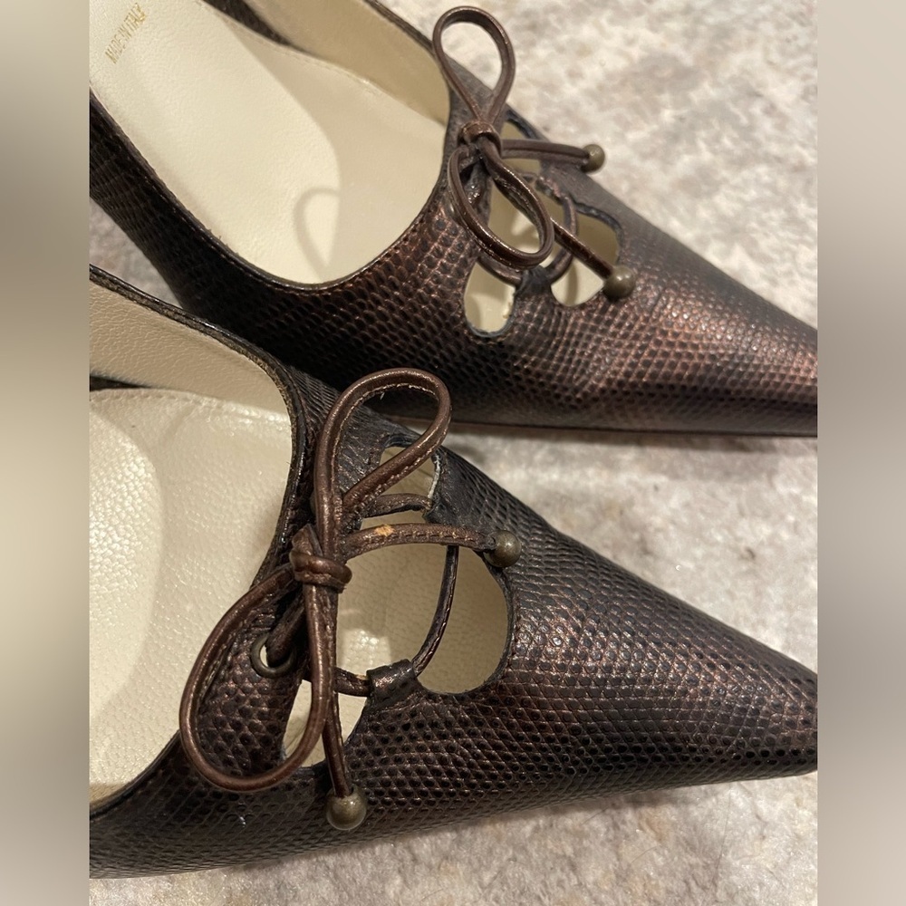 Amalfi Heels Bronze Made In Italy Leather Shoes Bow Detail Size 9B - Picture 2 of 15